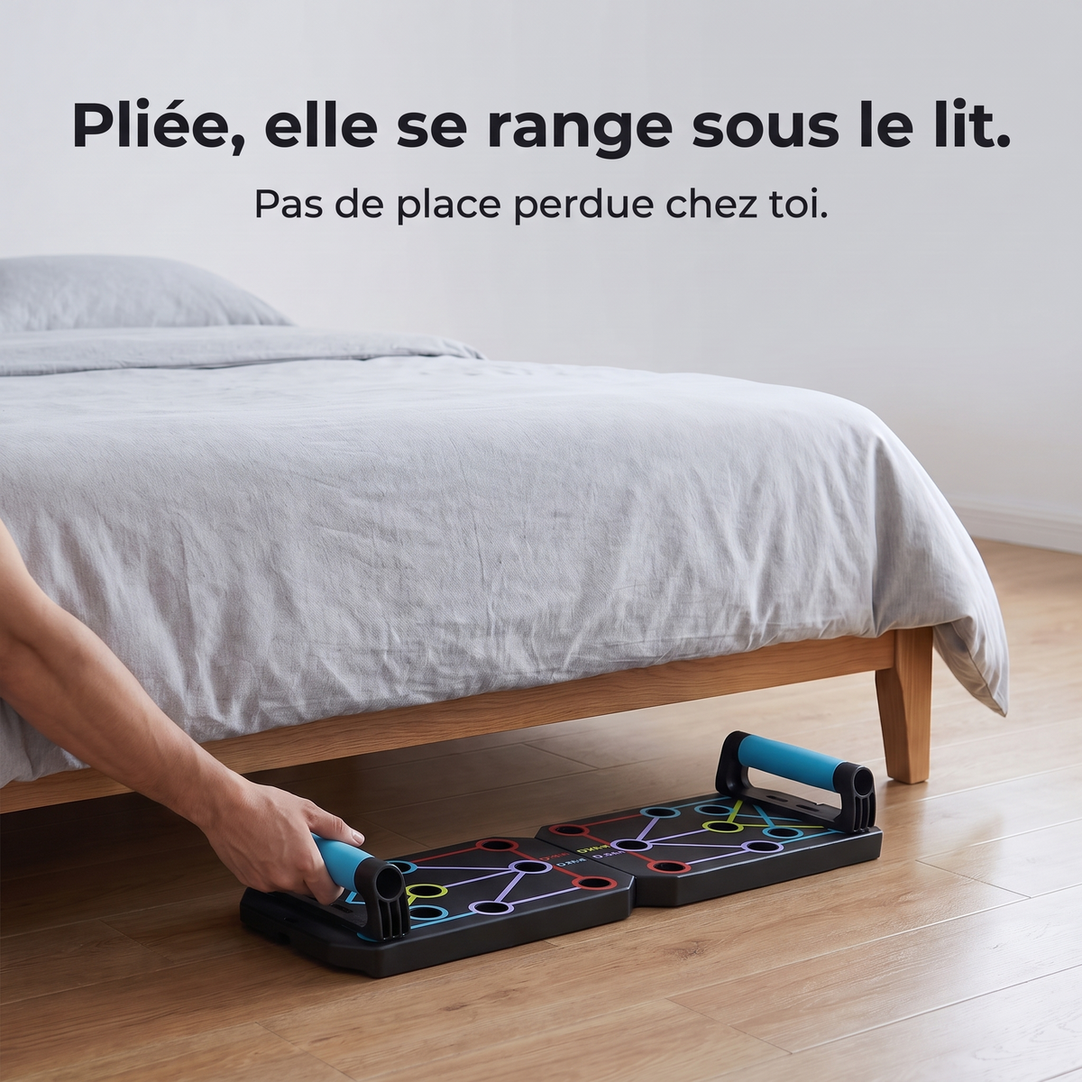 Pliée, la planche Tonéo se range sous le lit